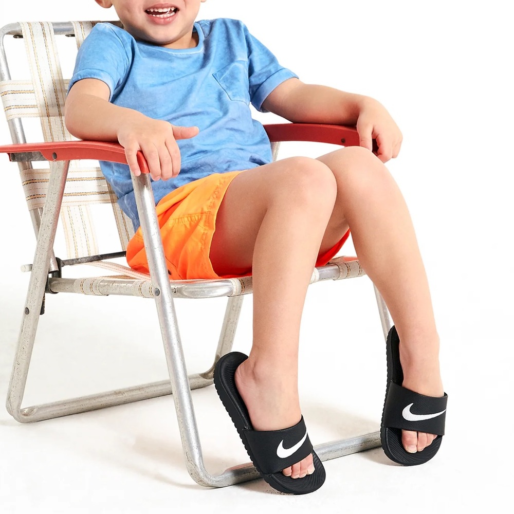 Nike Kawa Slide Sandal - Kids Black White Slides NWT Solar Soft